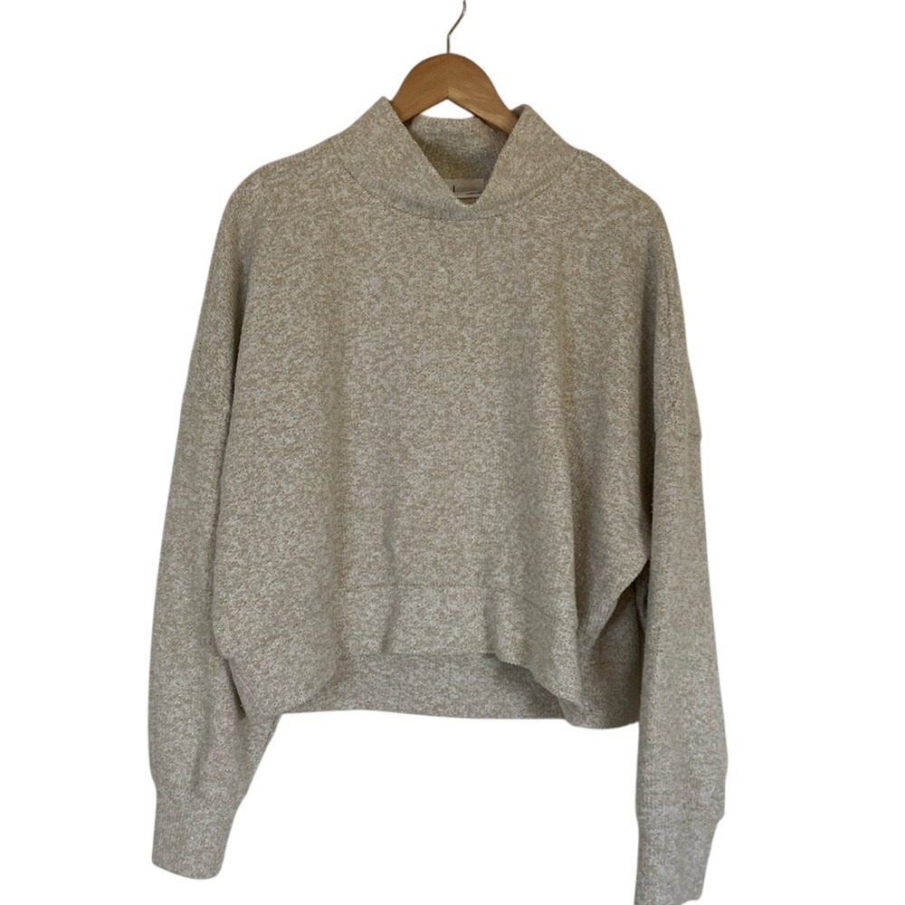 Aerie Womens Cozy Cream Mock Neck Crop Sweater Size Large Athleisure Lounge‎